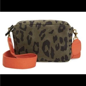 Clare V. Midi Sac Army Pablo Cat Leopard Print Leather Crossbody Bag